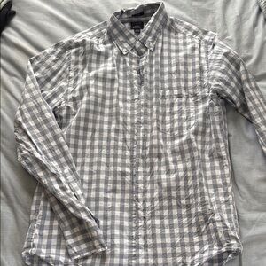 Men’s Light Gray and White Check Button-Down Shirt, medium. J. Crew.